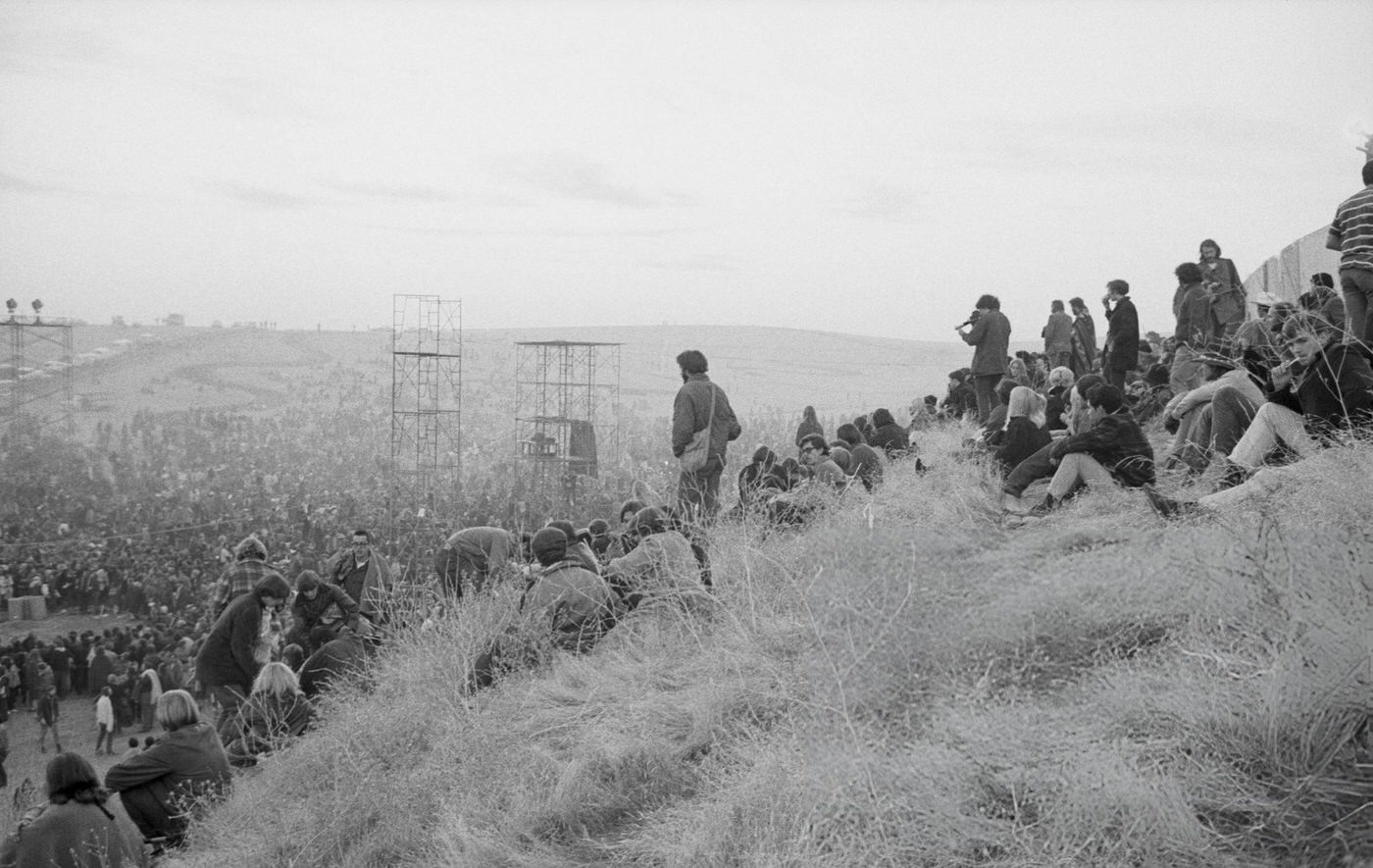A Crowd Of People Gathering For The Altamont Free Concert, 1969.