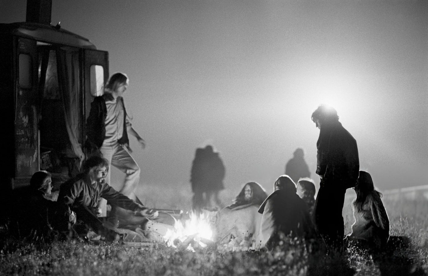 People Gathered At A Bonfire At The Altamont Free Concert, 1969.