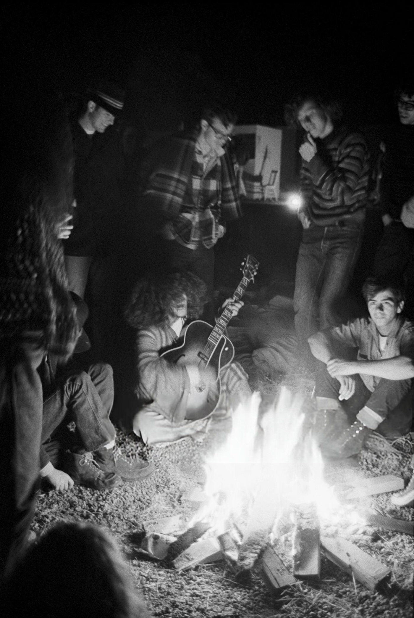 People Gathered At A Bonfire At The Altamont Free Concert, 1969.