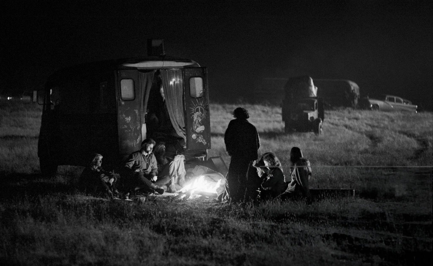 People Gathered At A Bonfire At The Altamont Free Concert, 1969.