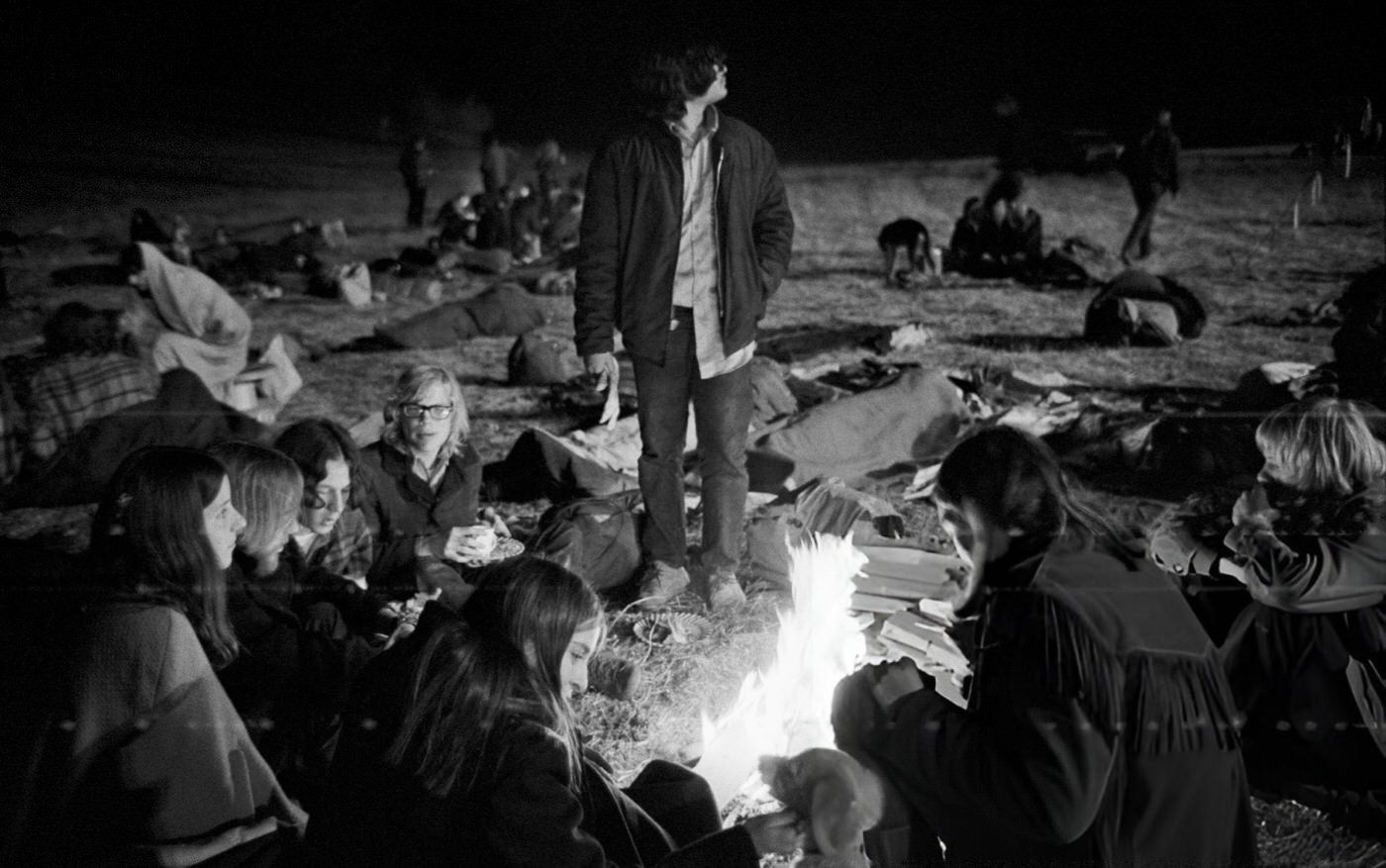 People Gathered At A Bonfire At The Altamont Free Concert, 1969.