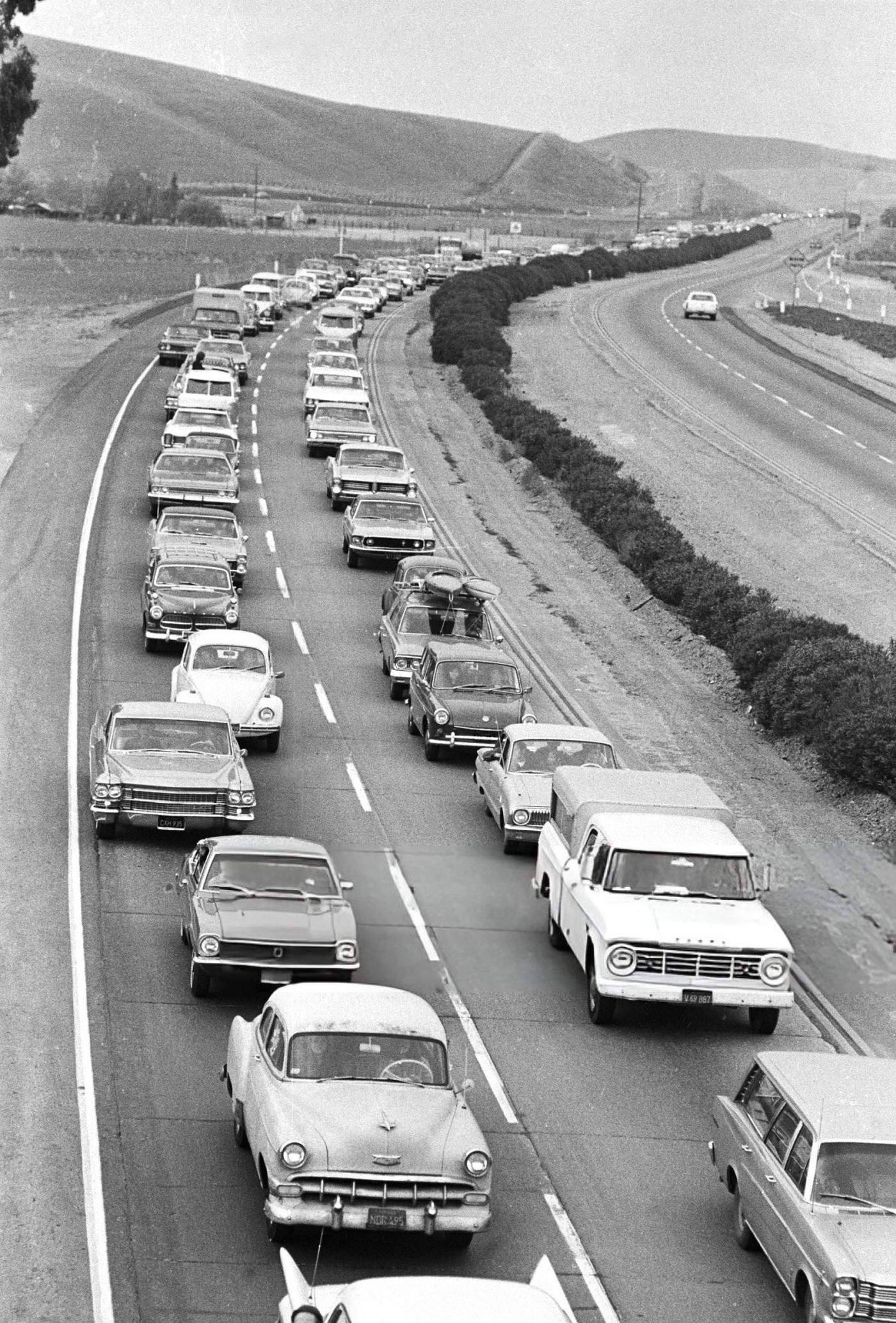 Traffic Jam Caused By The Rolling Stones Concert At Altamont Speedway, 1969.