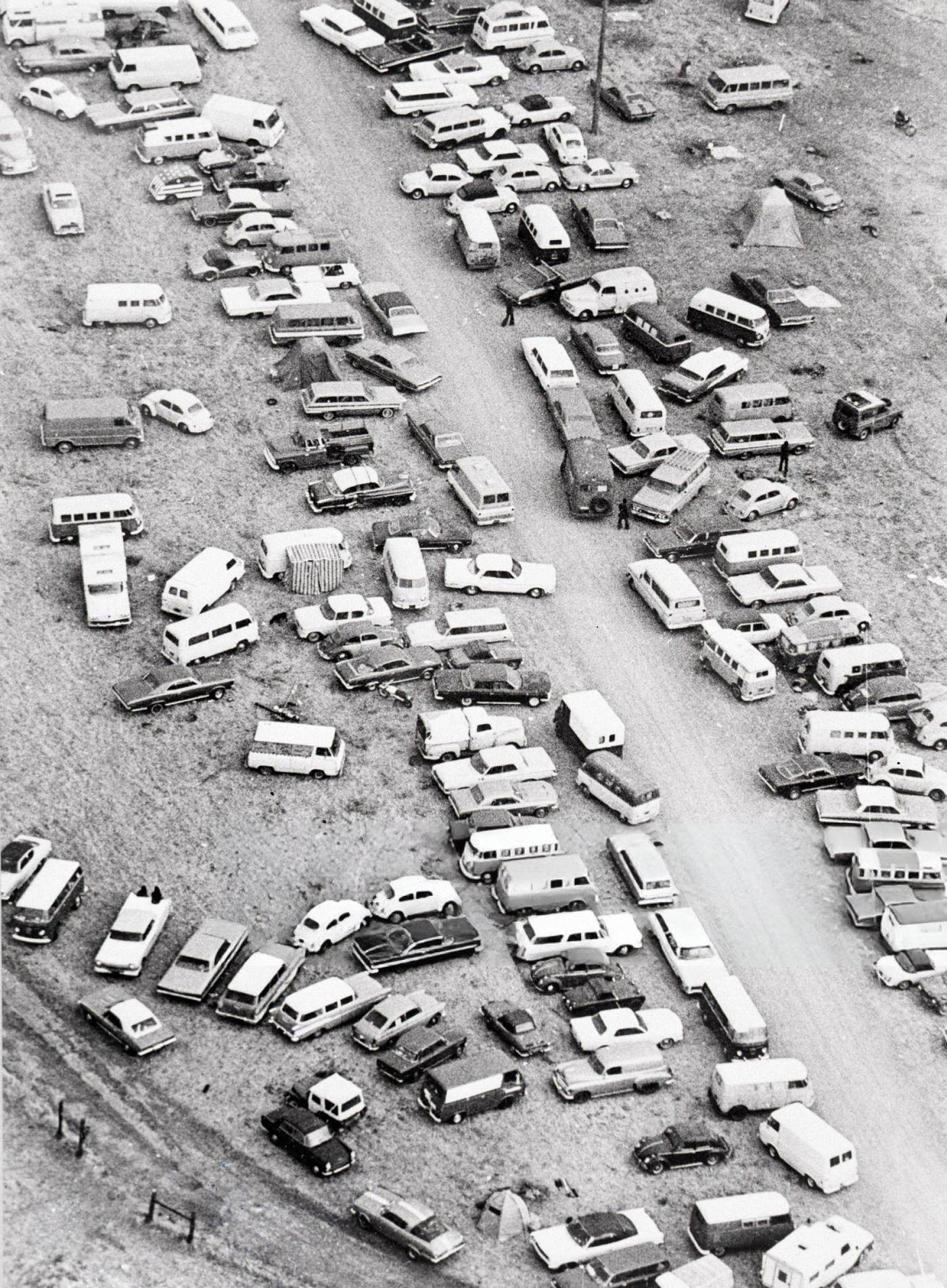 Aerial View Of Cars Parked Near Altamont Speedway For The Altamont Free Concert, 1969.