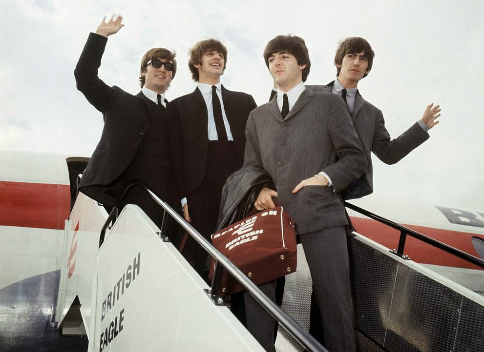 The Beatles Leave London Airport, From Left: John Lennon, Ringo Starr, Paul Mccartney, And George Harrison, 1964. Enthusiastic Fans Welcomed The Beatles In Airports And Concert Halls Around The World, As Beatlemania Swept The Globe.