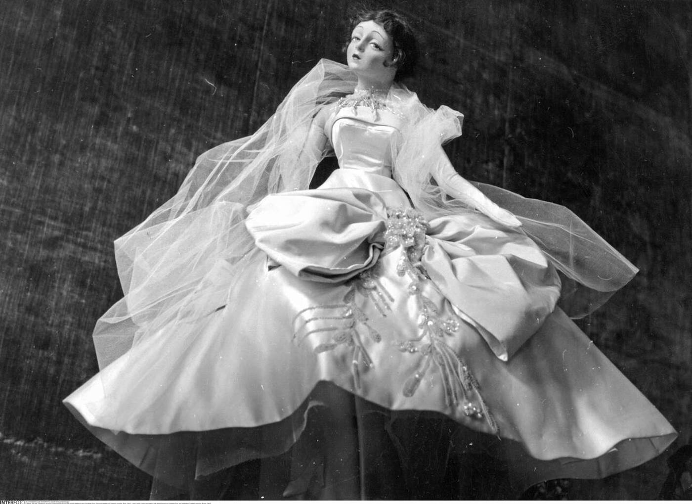 French Doll With A Ball Dress Based On Christian Dior At A Doll Exhibition, 1953.