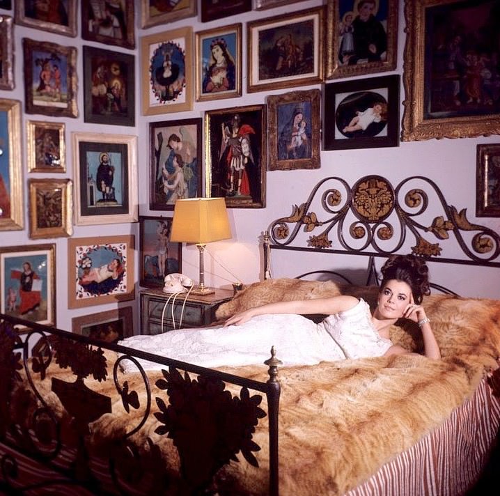 Natalie Wood In Evening Gown By Mainbocher In Bedroom Of Her Home In Beverly Hills, 1965