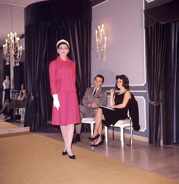 Natalie Wood With Italian Fashion Designer Patrick De Barentzen At A Private Showing Of His Collection, 1965.