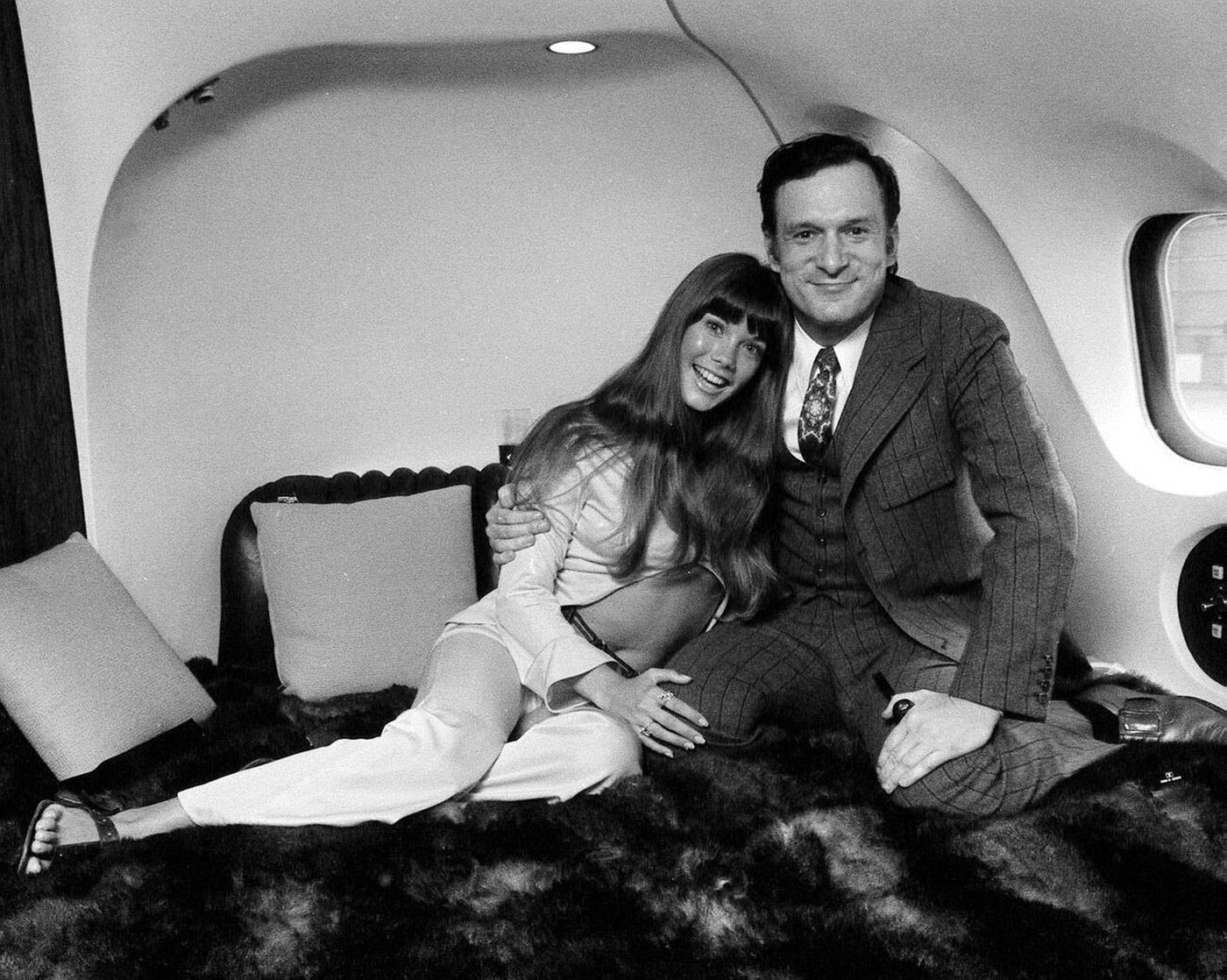 Hugh Hefner With Model Barbara Benton Aboard His Private Douglas Dc9-30 Plane, Nicknamed The Big Bunny, 1970.