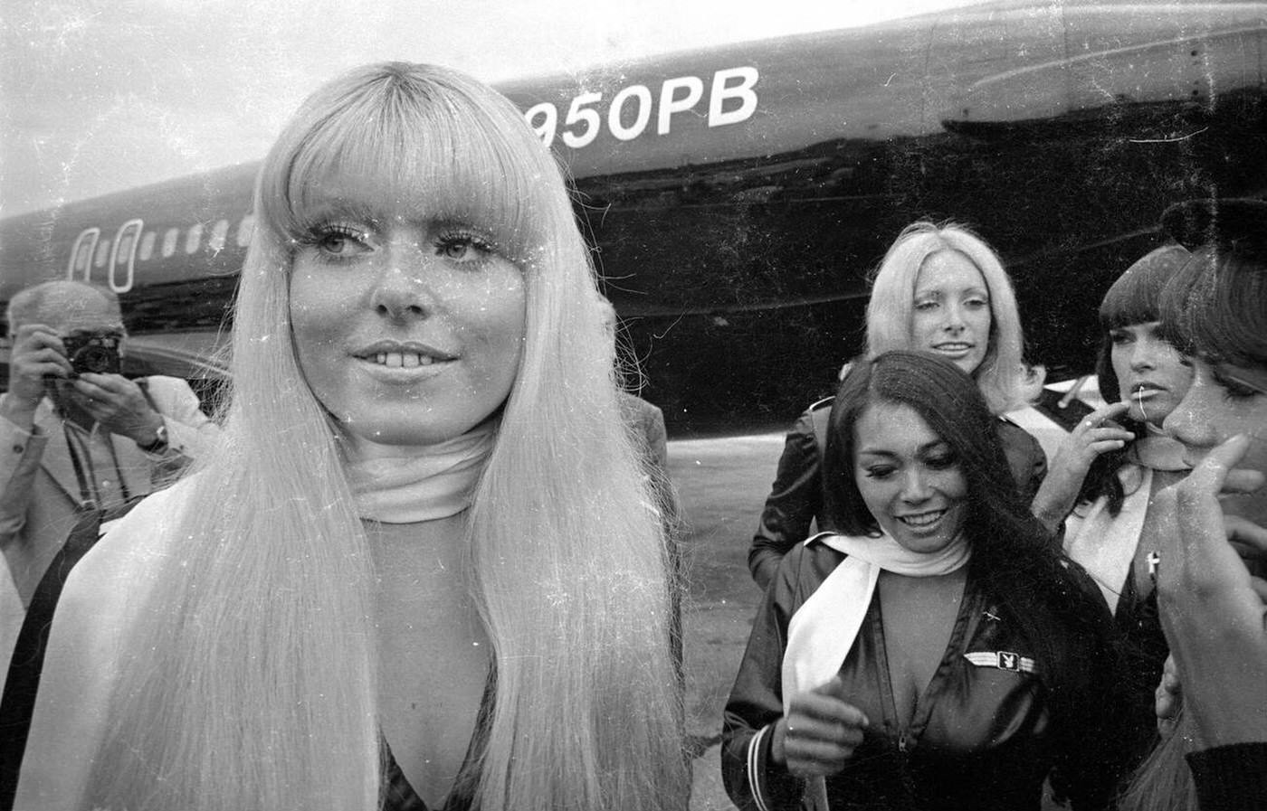Playboy Bunnies Before Hugh Hefner'S Private Jet At The Munich-Riem Airport, 1970.