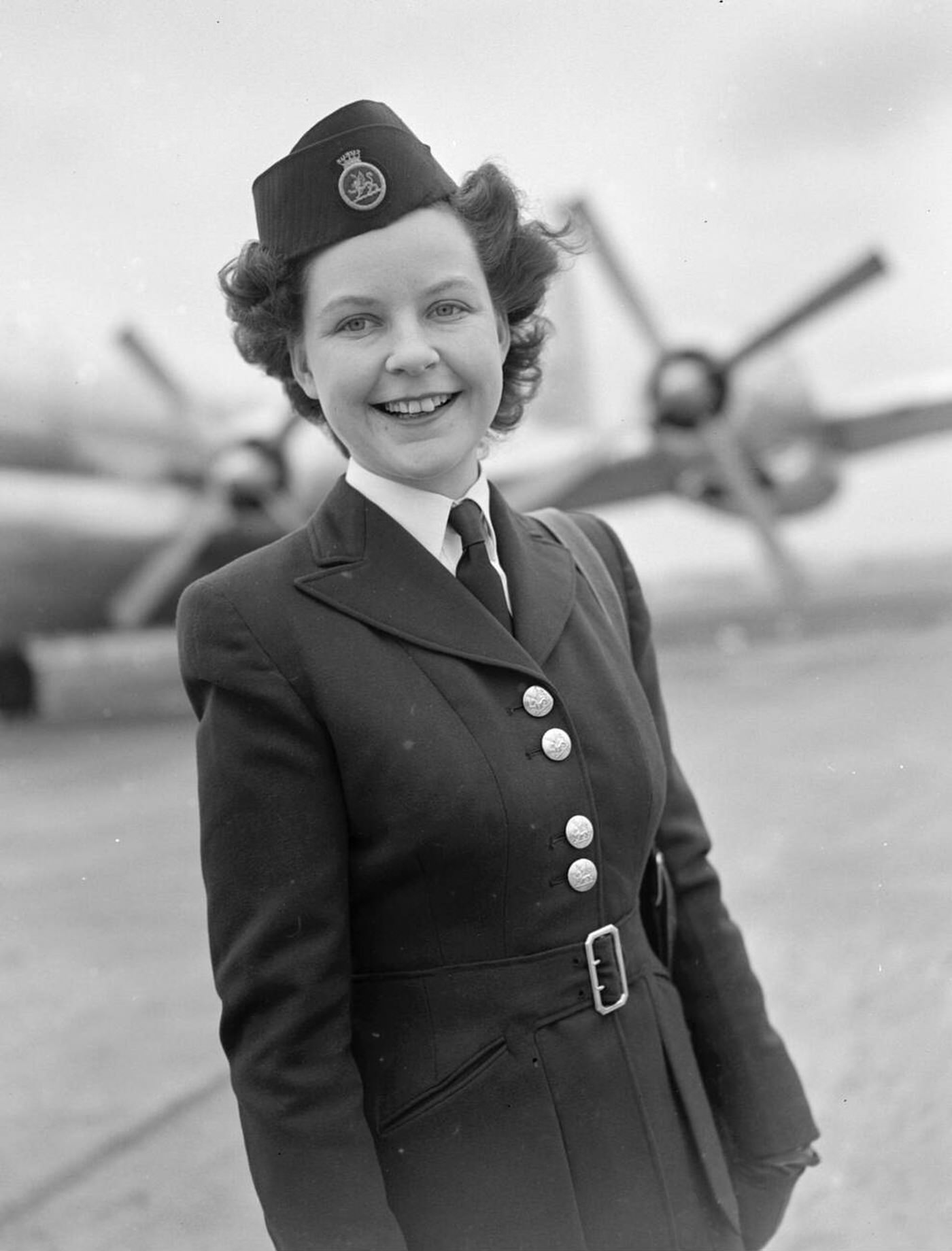 Sheila Newman, One Of The Six New Air Stewardesses To Serve On B.o.a.c. Long Distance Craft, At London Airport, 1950.