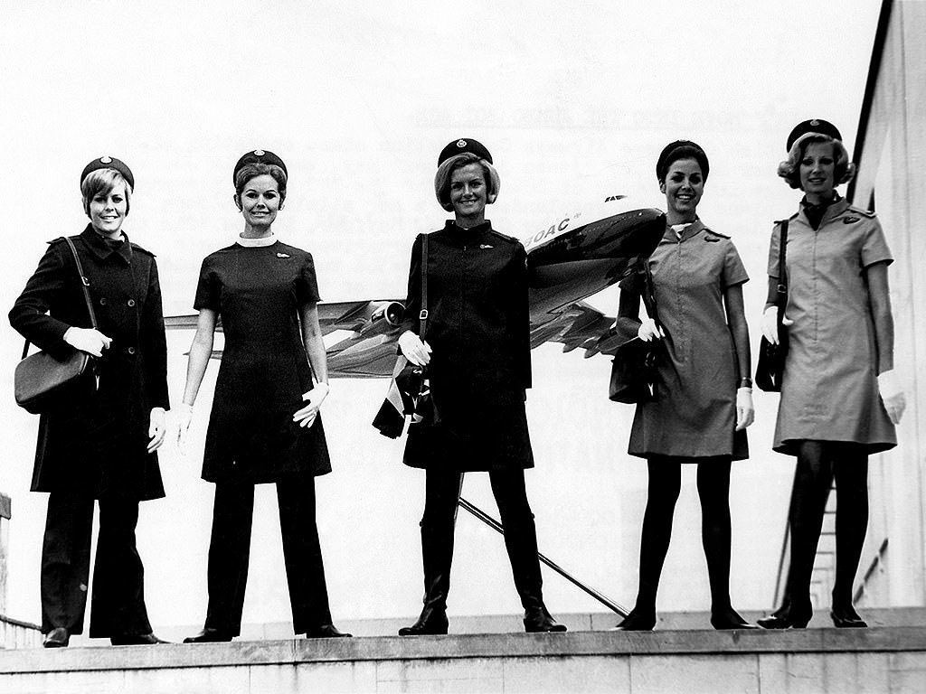 Air Hostesses In Shorter Skirts At A London Airport, 1969.