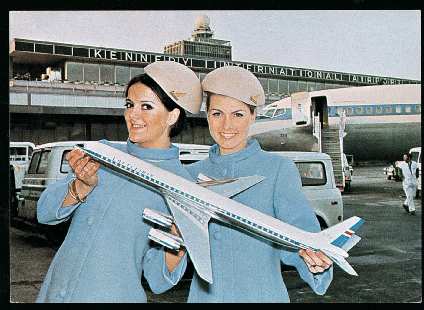 Icelandic Air Stewardesses Pose With A Model Douglas Dc-8, 1960S.