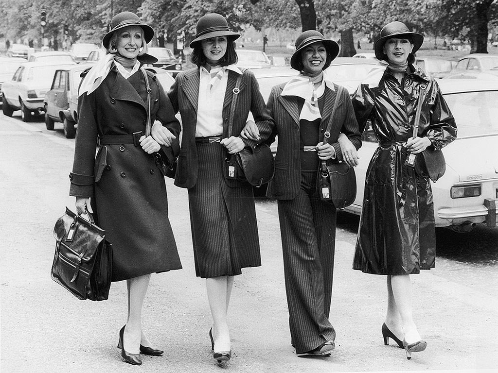 Models (From Left) Myrtle Winston, Diane Edmunds, Sonia Pugin And Chris Harris Modelling The Various Styles Of New Uniform For British Airways Female Staff, 1977.