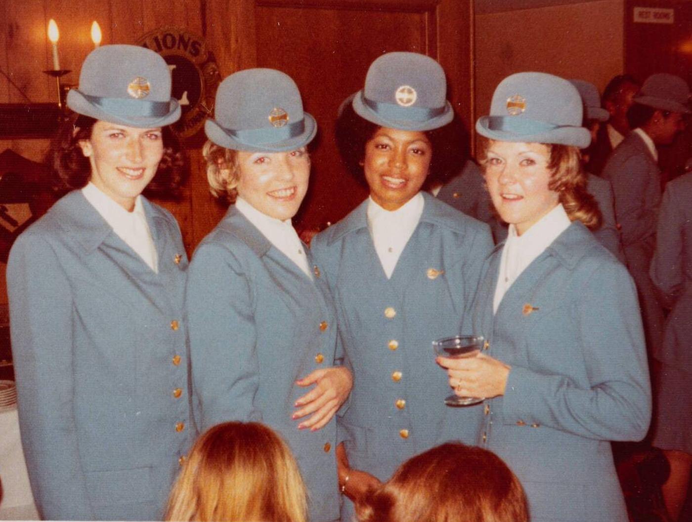 Pan Am Flight Attendants In Uniform At Training School Graduation, Miami, Florida, 1973.