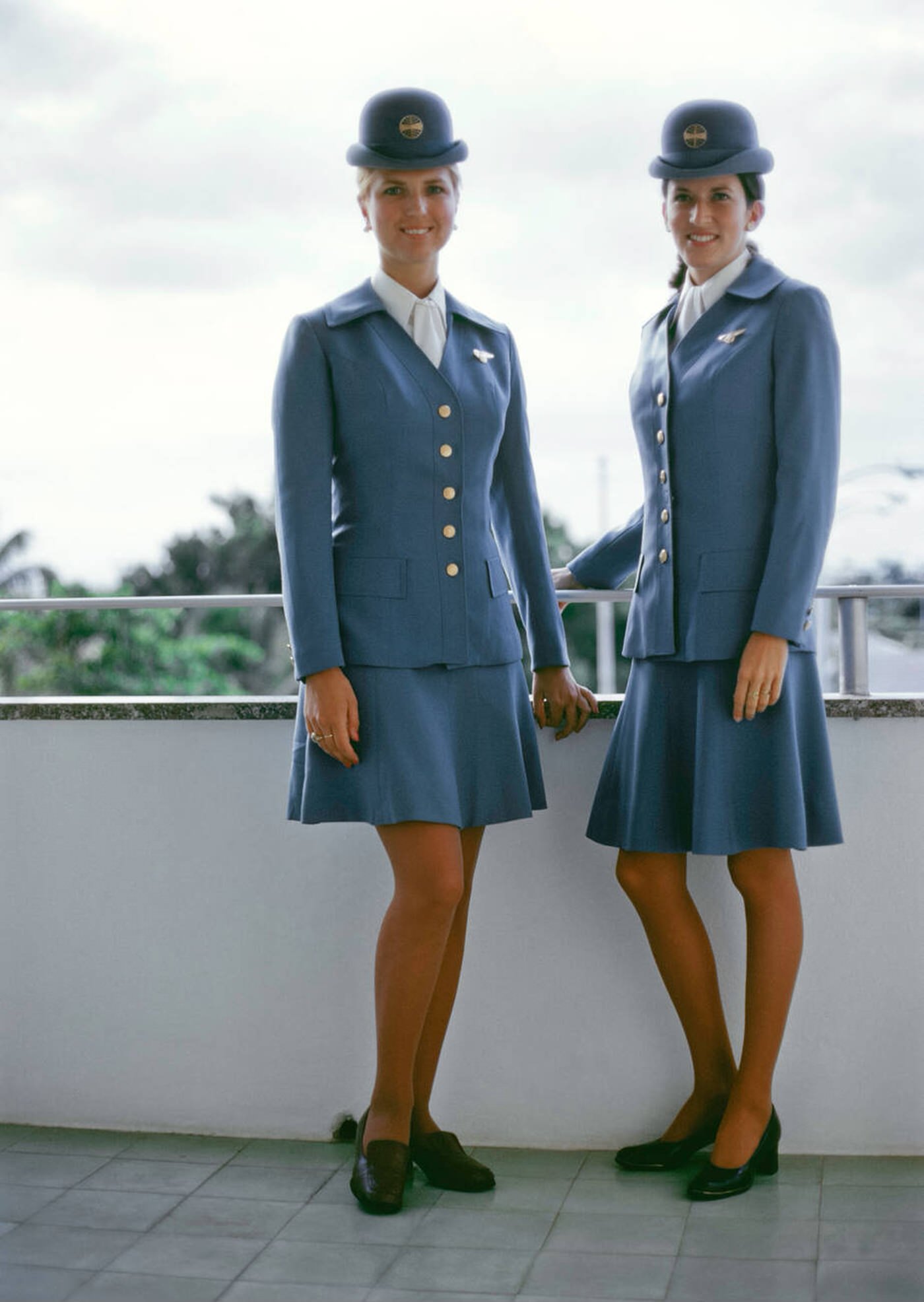 Pan American World Airways Flight Attendants In Uniform, Cheryl Acrey And Patti Mcconville, 1974.