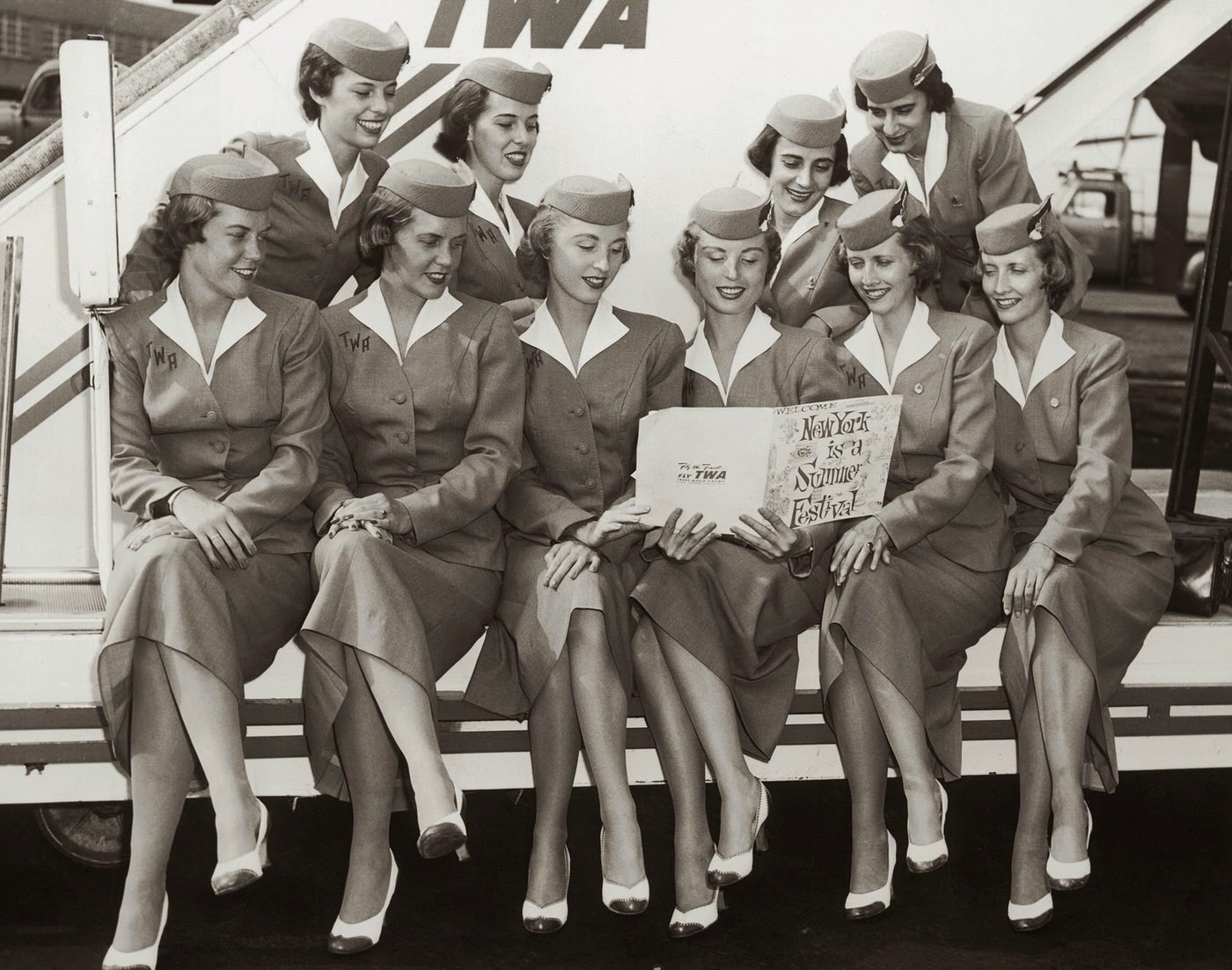 Five Sets Of Stewardess Twins Make Good Publicity Material For Twa, 1956.
