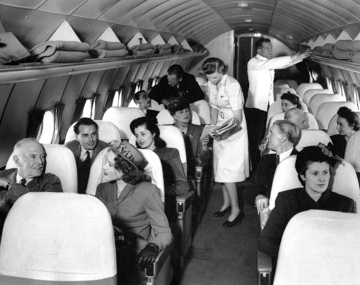Lockheed L-649 &Amp;Quot;Constellation&Amp;Quot; Interior, Passengers And A Stewardess, 1940S.
