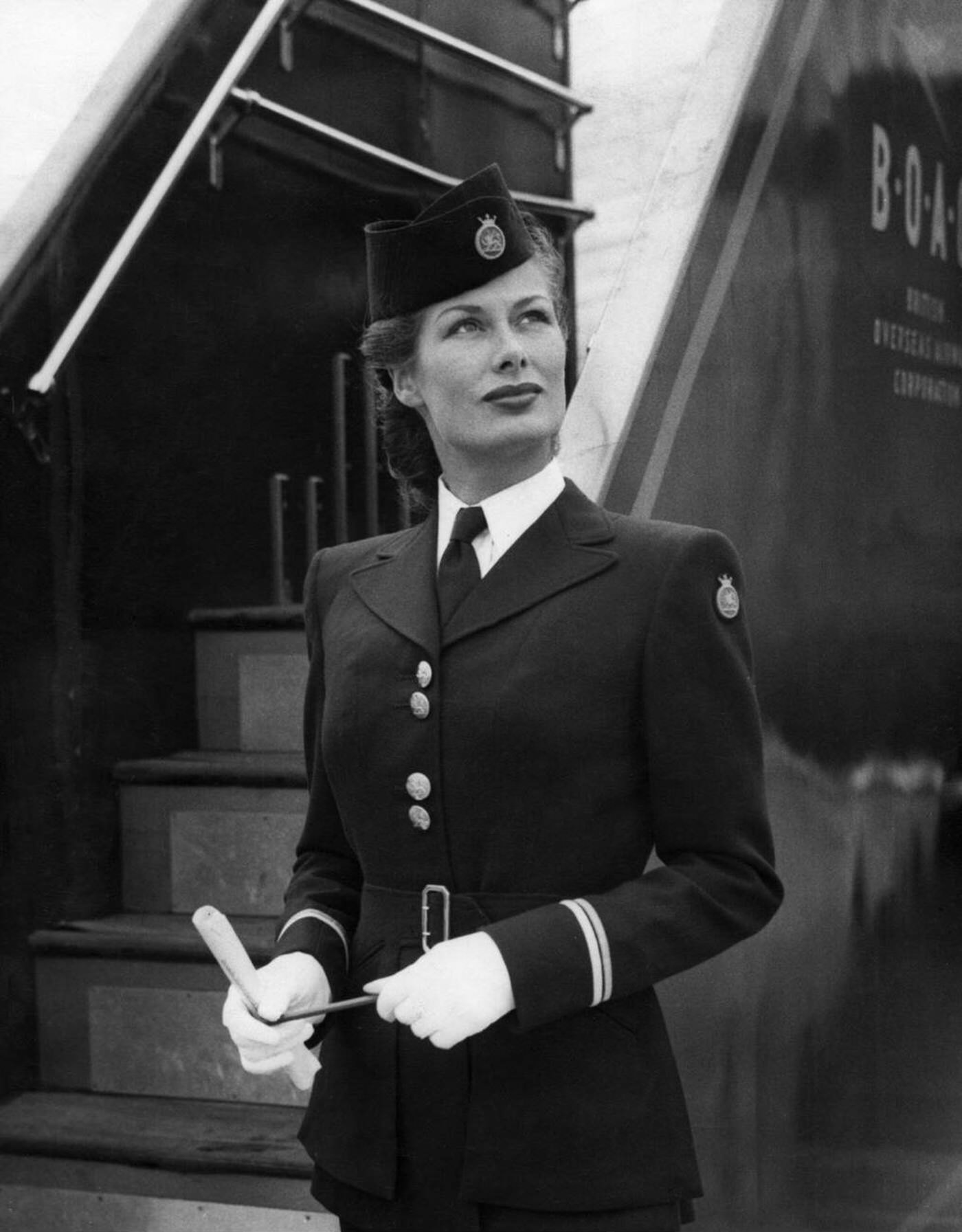 Air Stewardesses Of The Boac With The New Tailor Made Dark Blue Barathea Uniform And Jaunty Blue Toque, 1946.
