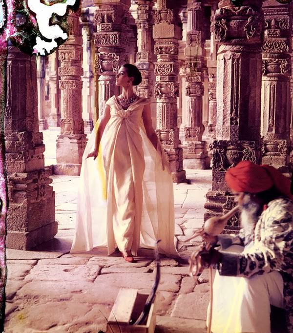 Wearing An Evening Gown By Dior At ‘The Pillars Of Quwat-Ul-Islam Mosque’, Dehli, India