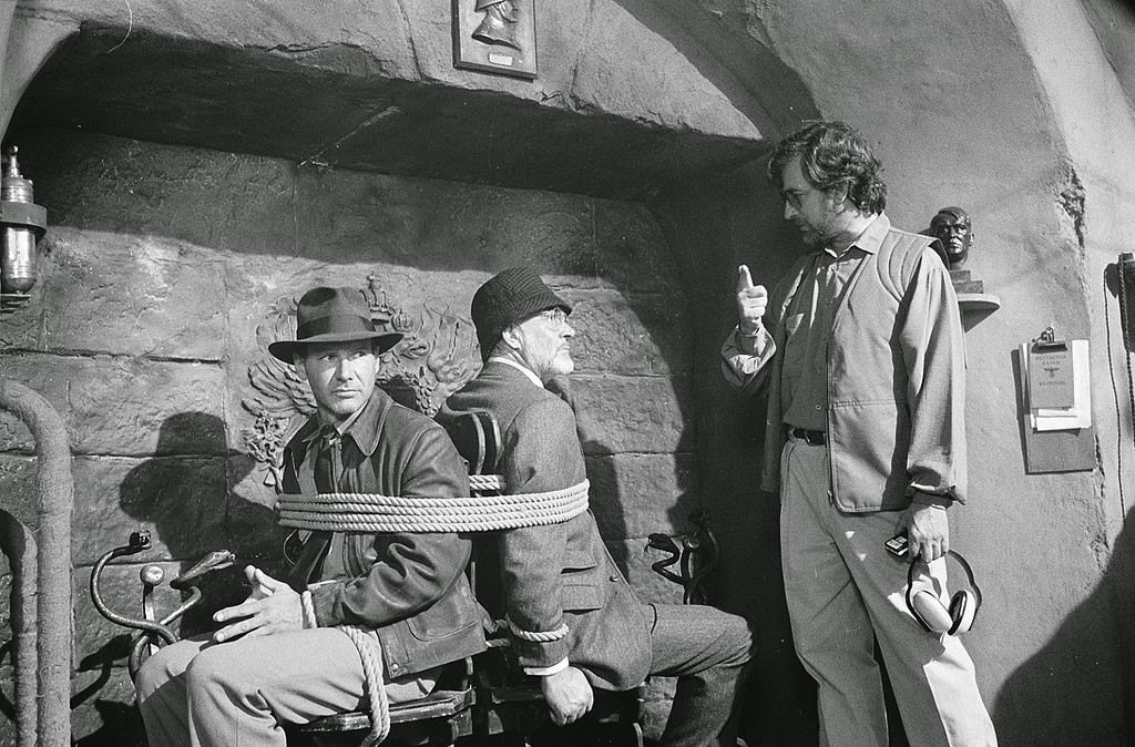 Sean Connery, Harrison Ford, And Steven Spielberg Shoot Interior Castle Scenes For &Amp;Quot;Indiana Jones And The Last Crusade&Amp;Quot;, 1989.