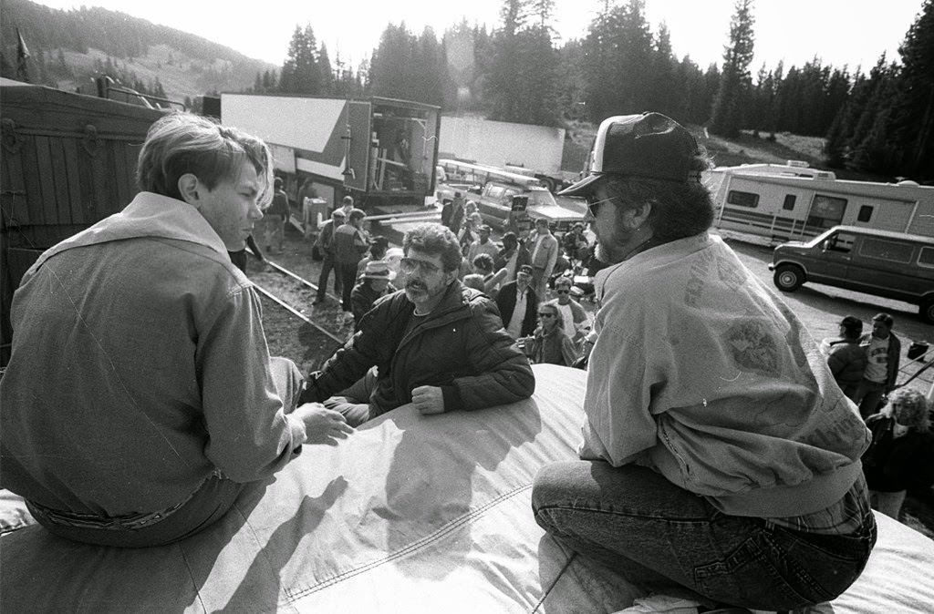George Lucas Chats With Ke Huy Quan And Steven Spielberg During A Location Shoot For Train Pursuit Sequences In &Amp;Quot;Indiana Jones And The Temple Of Doom&Amp;Quot;, 1984.
