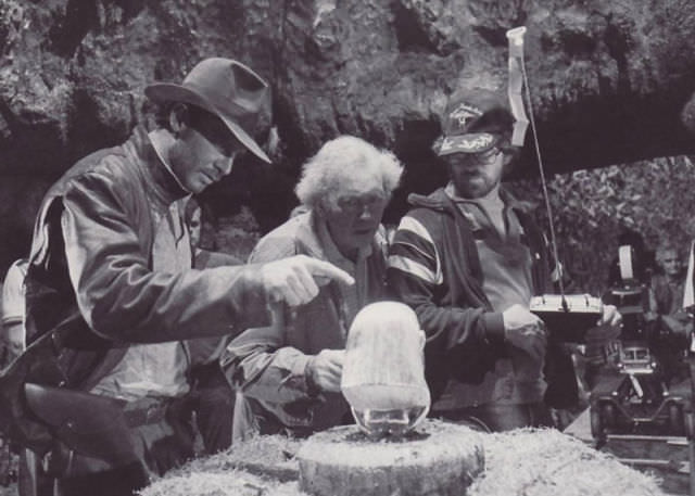 Ford, Cinematographer Douglas Slocombe And Spielberg Work The Animatronic Idol