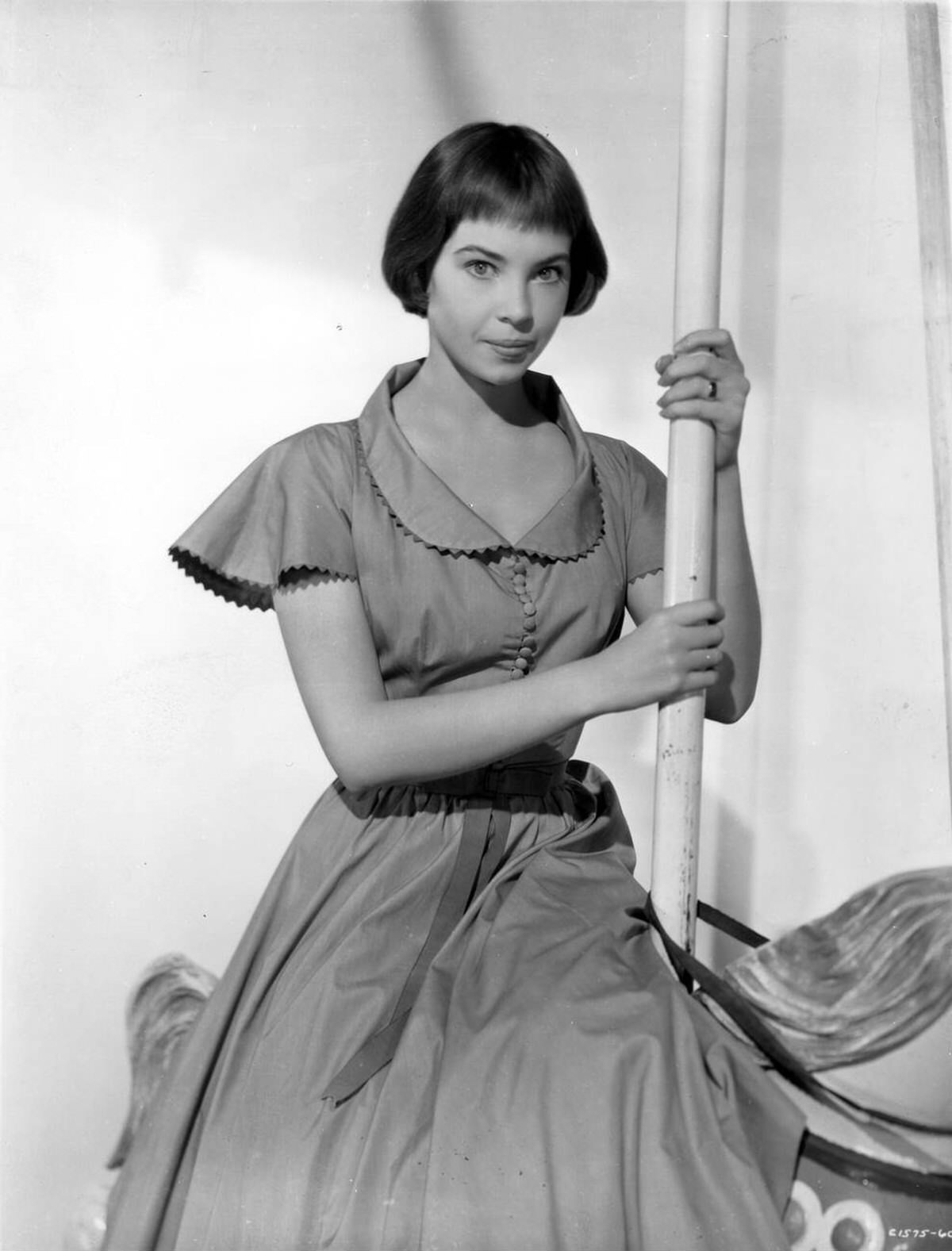 Leslie Caron Posed With A Pole In A Long Dress, 1956.