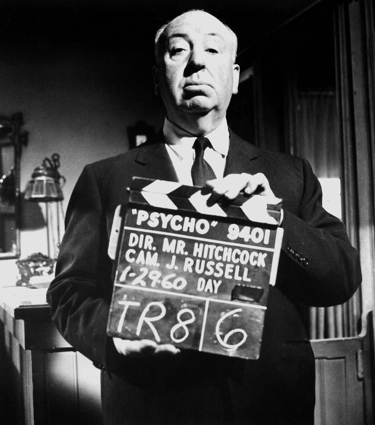Alfred Hitchcock On The Set Of Psycho, 1960.
