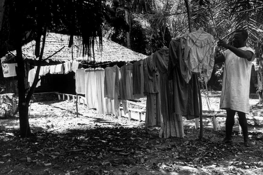 A Local Resident Tends To The Wardrobe For Katharine Hepburn On Location For The African Queen.