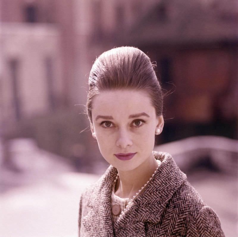 Audrey Hepburn Wearing A Balenciaga Coat With A Cardin Blouse And Skirt In Rome, 1960