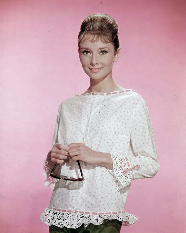 Audrey Hepburn Wearing A Lace-Trimmed Blouse, 1961
