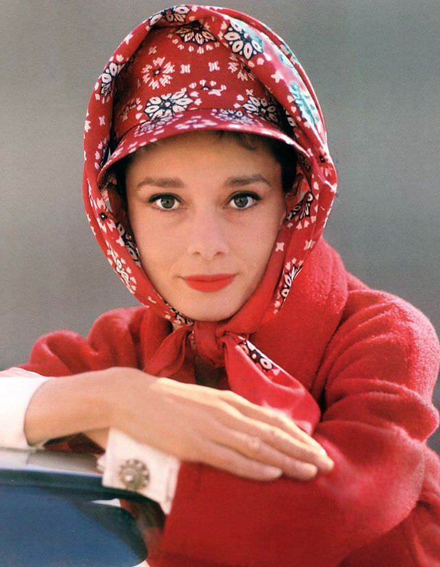 Audrey Hepburn Wearing A Helmet And Headscarf In Rome, 1961