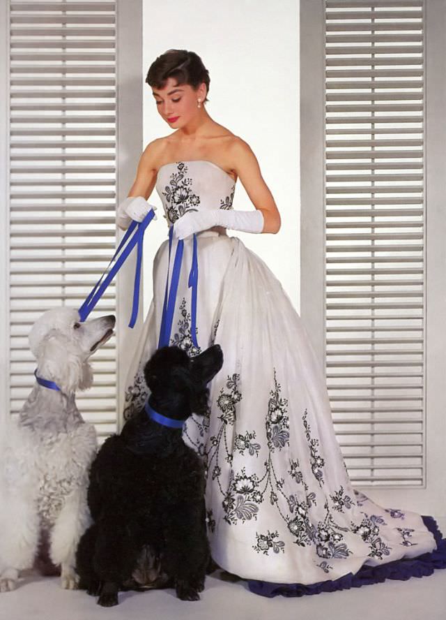 Audrey Hepburn Wearing A White Double-Skirted Gown By Givenchy For The Publicity Of Sabrina, 1954