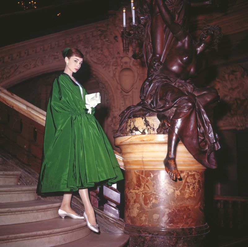 Audrey Hepburn Wearing A Givenchy Evening Coat At The Opéra Garnier During The Filming Of Funny Face, 1956
