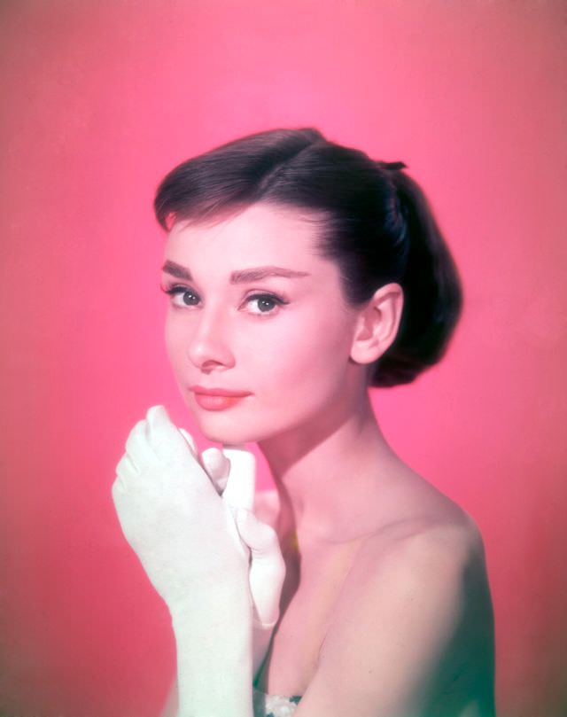 Audrey Hepburn Wearing A Strapless Dress And White Gloves, 1957