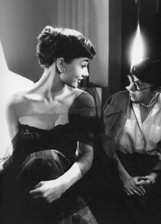 Audrey Hepburn With Costume Designer Edith Head At Paramount Studios, 1953