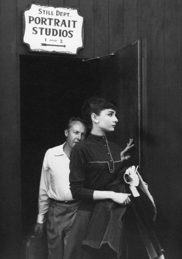 Bud Fraker And Audrey Hepburn Leaving The Studio At Paramount, 1953
