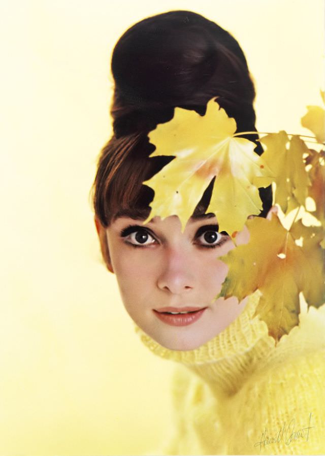 Audrey Hepburn Wearing A Yellow Tricot Sweater By Balmain In New York, 1963