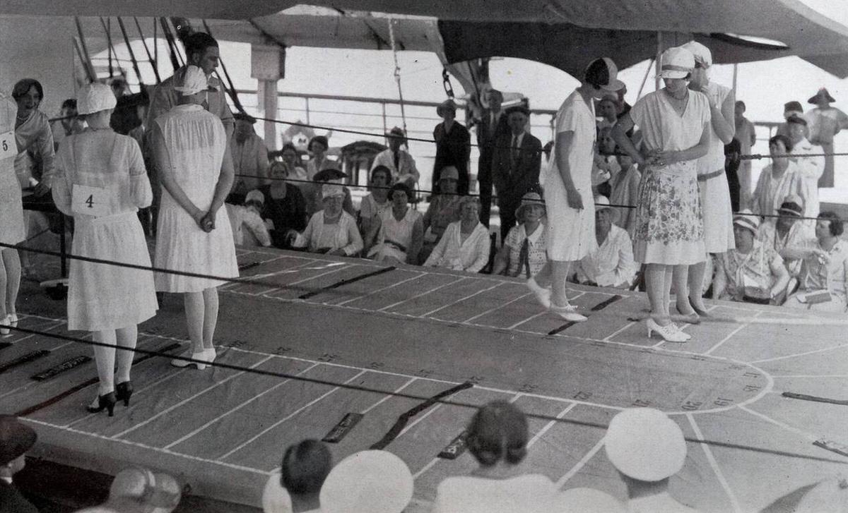 Passengers Taking Part In A Horse Racing Deck Game On The Canadian Pacific Cruise Liner Empress Of Australia, 1920S