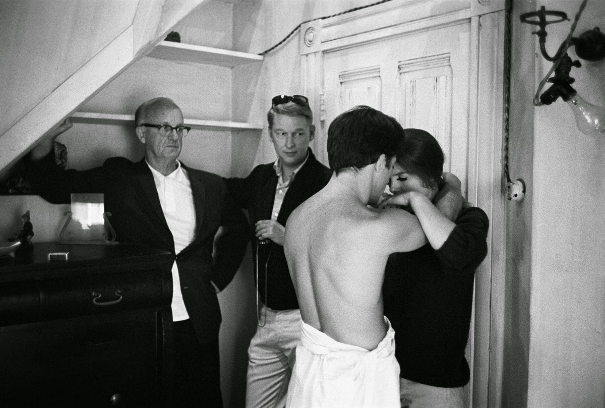 Mike Nichols On His Rehearsal Set Of &Amp;Quot;The Graduate,&Amp;Quot; With Cinematographer Robert Surtees, Dustin Hoffman And Katharine Ross, 1967.