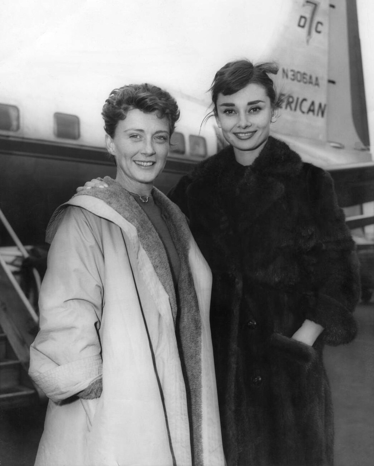 Audrey Hepburn And Jeanne Coyne At Midway Airport En Route To Hollywood, 1956