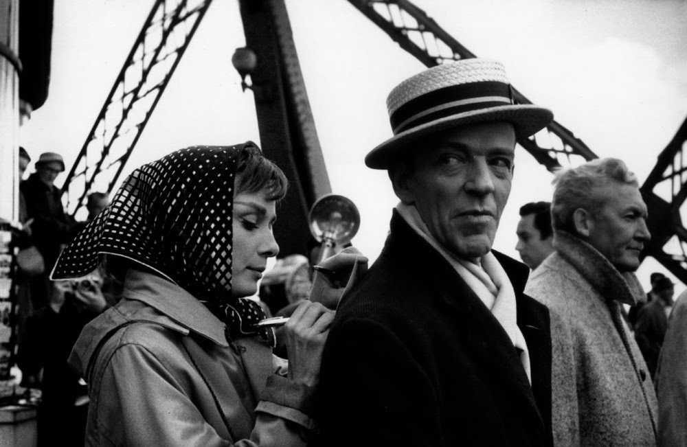 Hepburn And Astaire On Location At The Eiffel Tower
