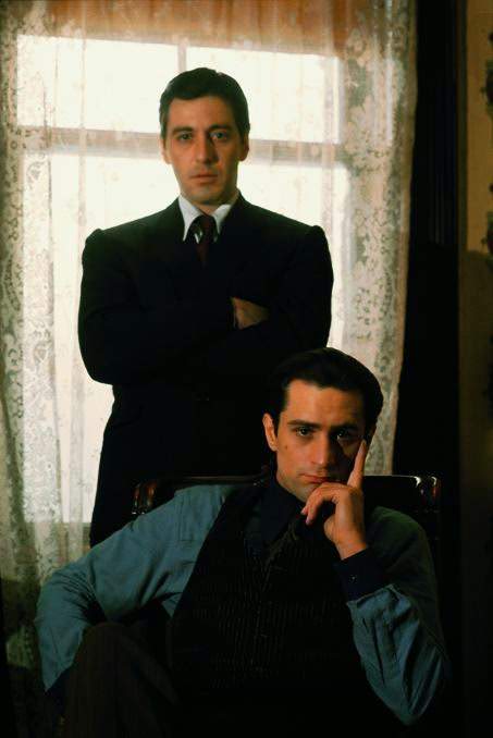 Young Robert De Niro And Al Pacino On Set Of The Godfather.