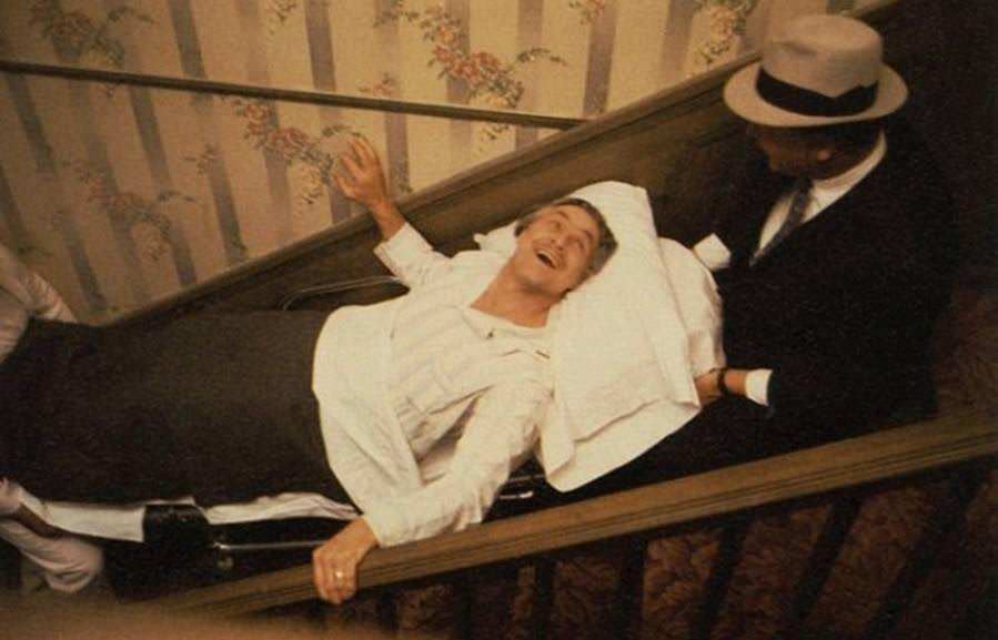 Brando Betrays Amusement At One Of His On-Set Pranks: He Added Weights To The Gurney In Order To Make It More Difficult For His Castmates To Carry Him Up The Stairs.