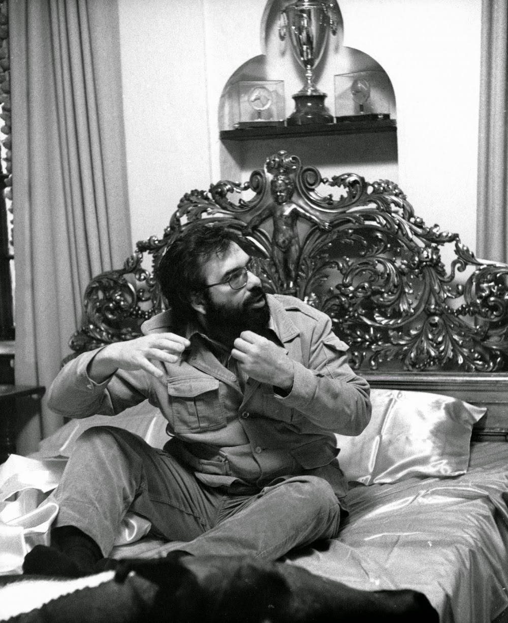 Coppola On The Ornate Bed Used In The Famous Scene In Which Movie Producer Jack Woltz Awakes To Find A Bloody Horse’s Head Lying Next To Him.