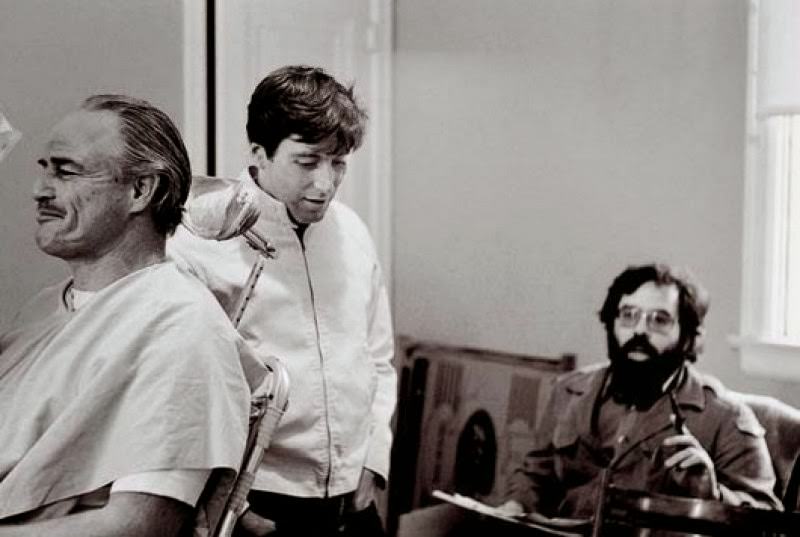 Marlon Brando, Al Pacino And Francis Ford Coppola During Makeup Session.