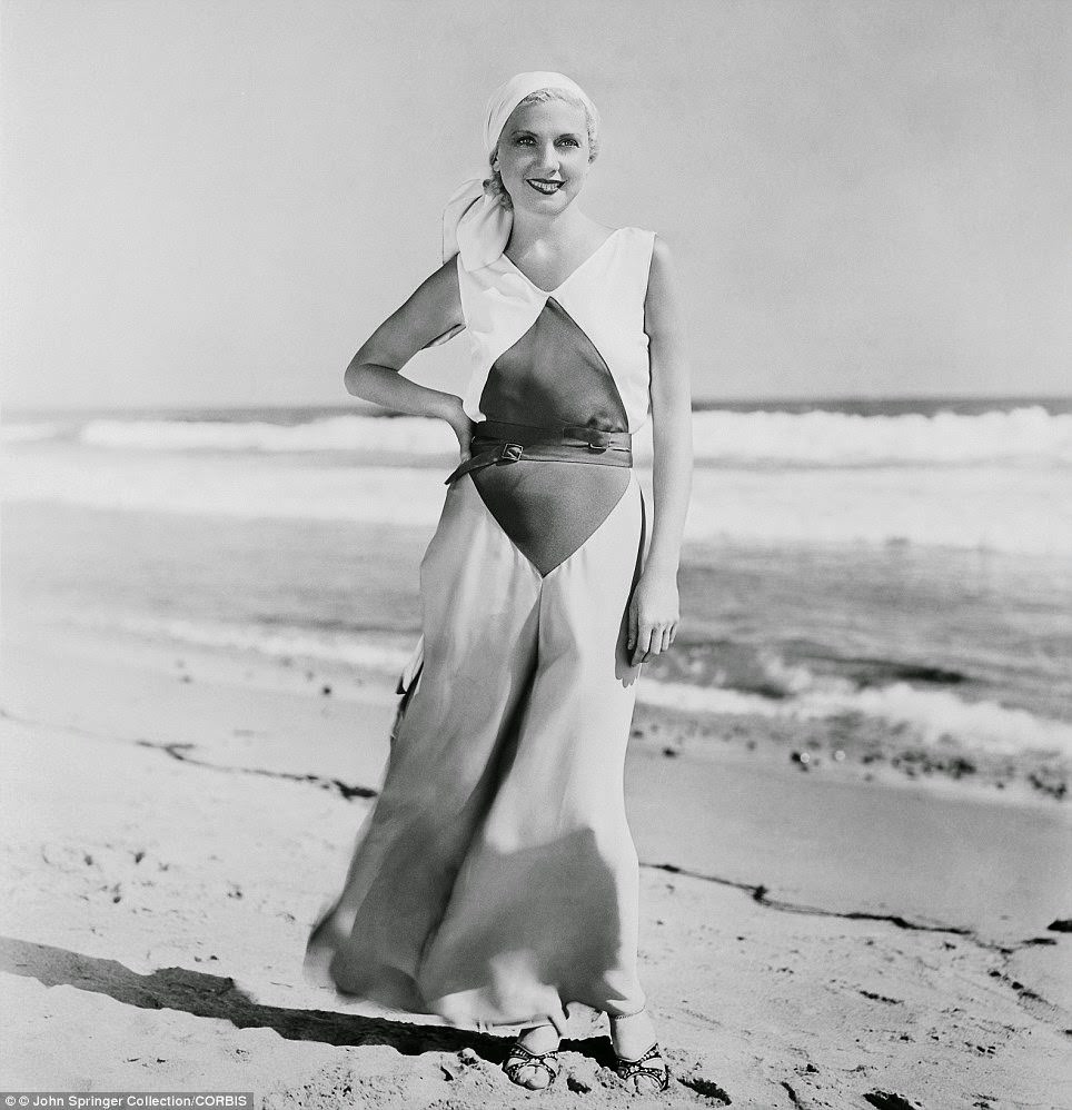 Lilyan Tashman Wears A Silk Crepe Costume Of White, Navy Blue, And Turquoise Blue, In This Picture From 1931.