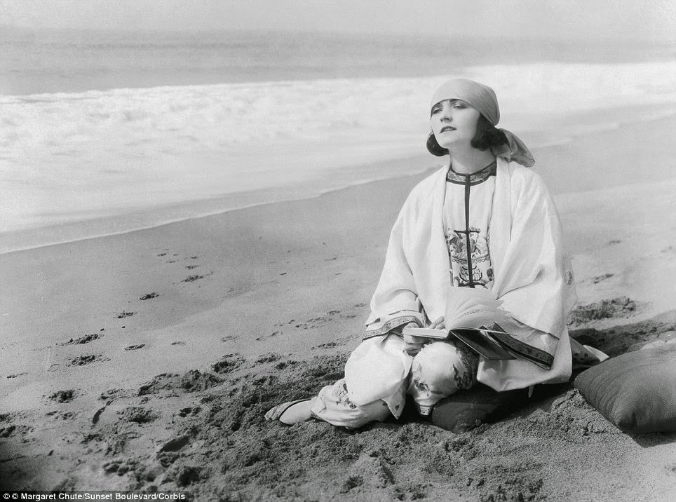 Actress Pola Negri Relaxies On The Beach At Santa Monica, Ca. 1925.