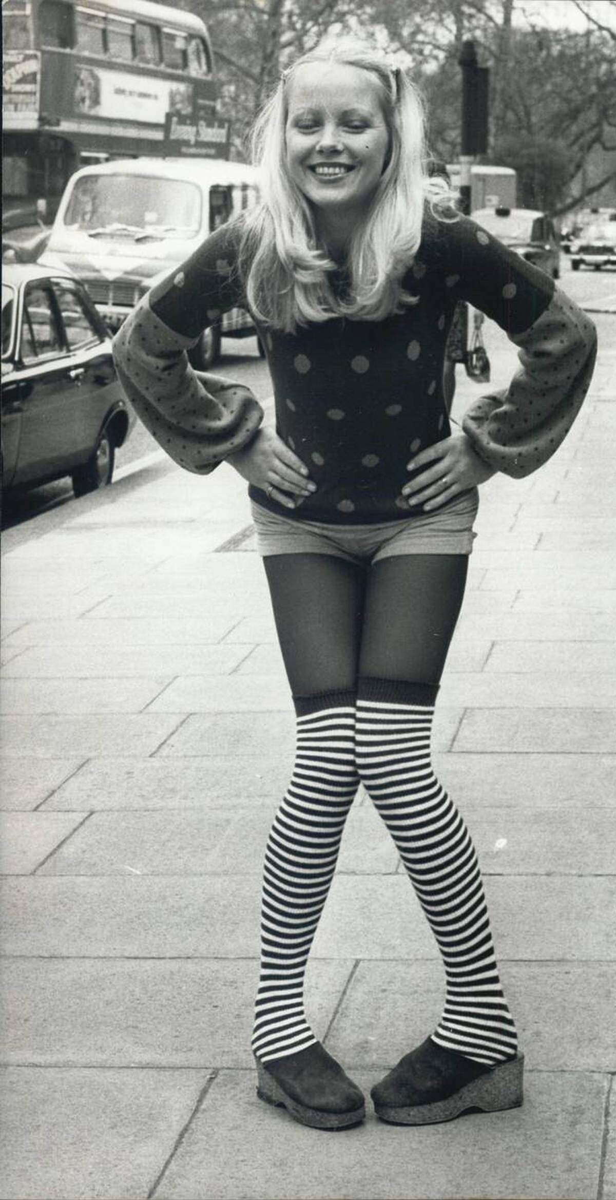 Model Viki Wise Wearing A Sweater And Hotpant At A Knitwear Fashion Show At Grosvenor House, 1972