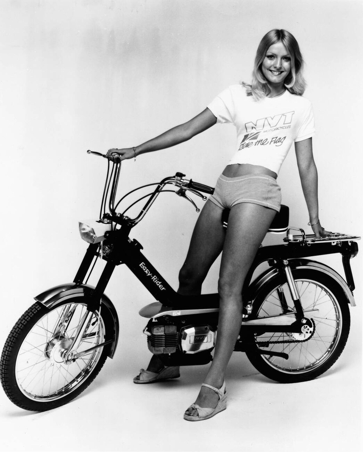 Young Woman Wearing Hotpant On An Easy Rider Moped, 1977